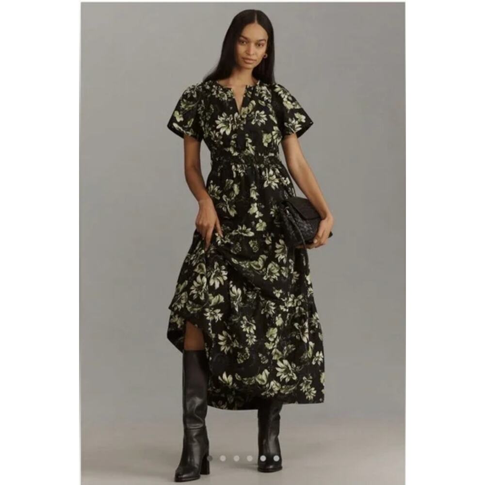 Anthropologie The Somerset Maxi Dress XS Green leaves - Picture 1 of 5
